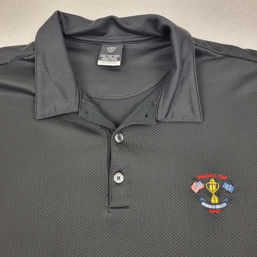 Nike Golf Sphere Dry Pebble Beach Polo Mens XXL Black Long Sleeve READ‎